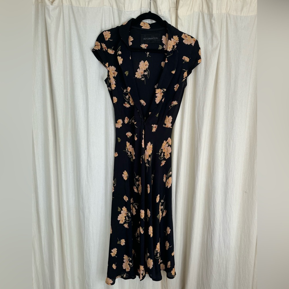 Reformation Black and Floral Maxi Duster Dress